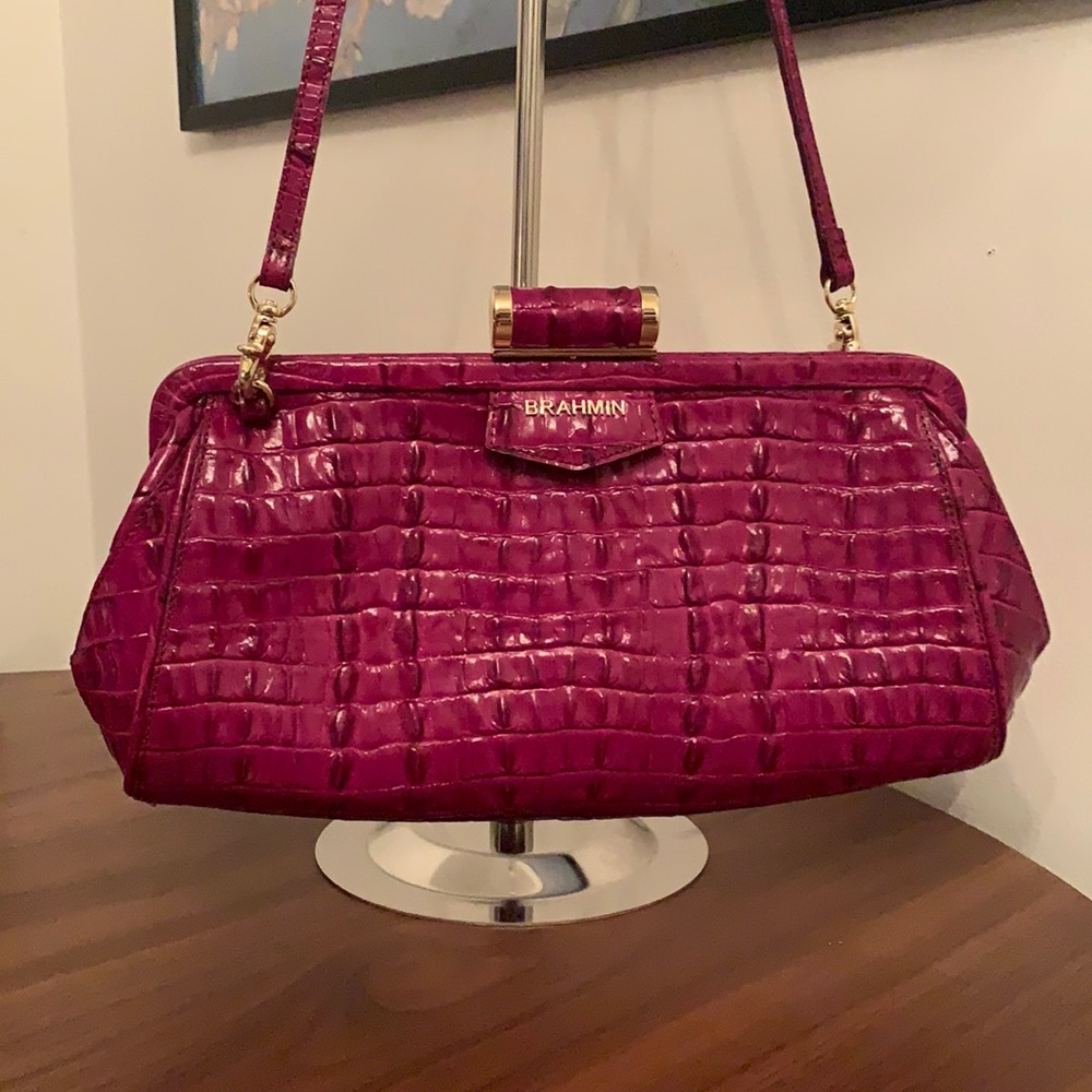 Brahmin Frame Clutch/Shoulder Bag in Fuchsia